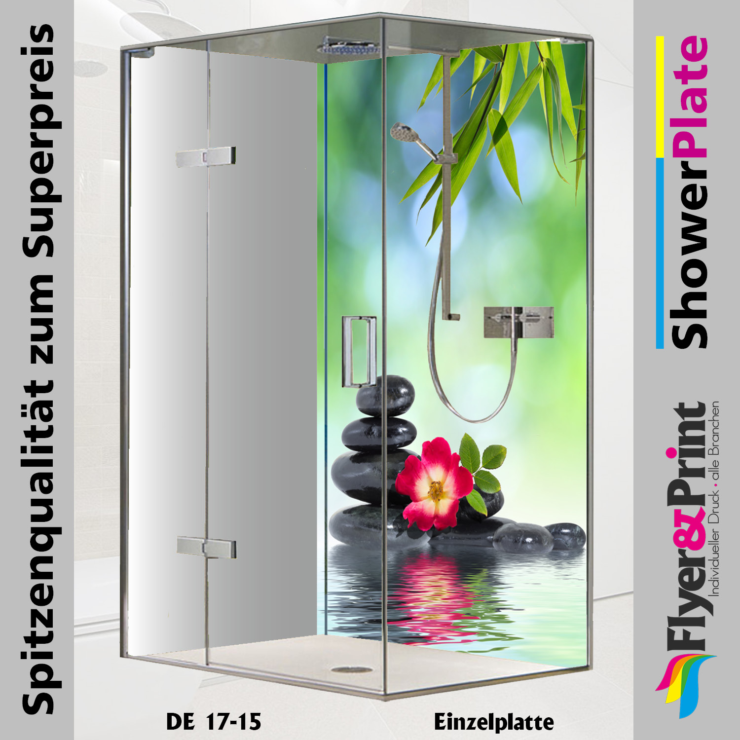 Duschrückwand Dusche Rückwand Alu Fliesenspiegel Wandverkleidung ZEN Erholung